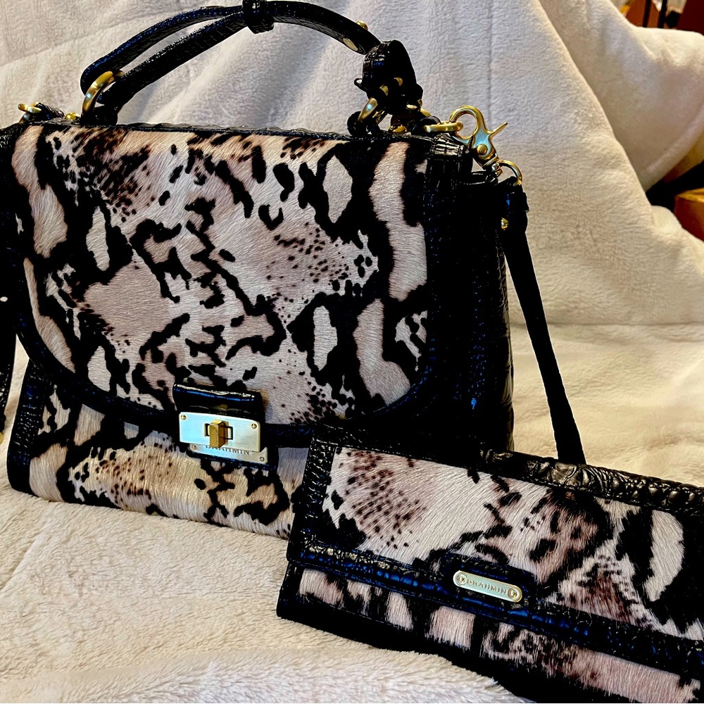 Beautiful Brahmin, black purse, and matching wallet